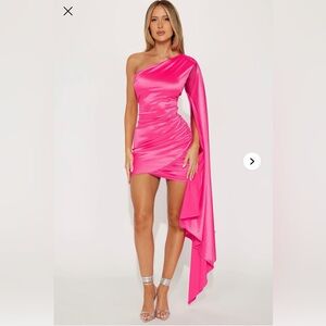 Fashion Nova Vibrant Pink One-Shoulder Dress